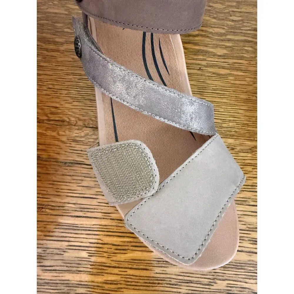 NEW Aetrex Madelyn Quarter Strap Wedge Sandal in Taupe Multi Leather Summer - Picture 8 of 12